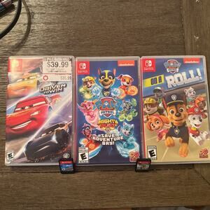 Switch 5 Game Lot - Paw Patrol/Mighty Pups - Cars Driven To Win - Gigantosaurus